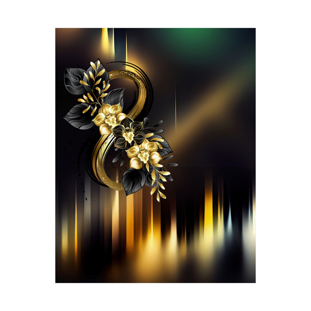 "The Illusions of Art"  Satin Poster – Elegant Gold Floral Number 8 Print (300gsm)