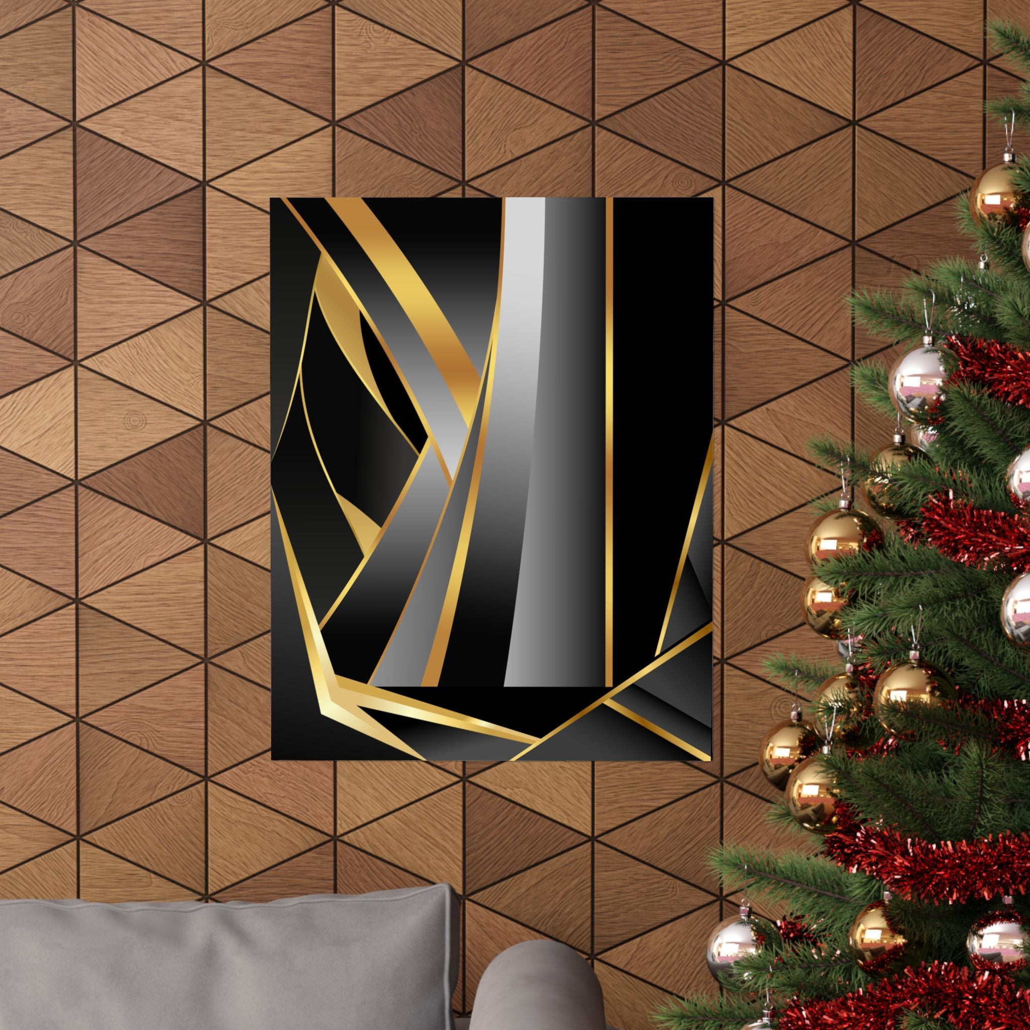 The Art of Dimensions   Matte Vertical Poster — Black & Gold Abstract Geometric Wall Art