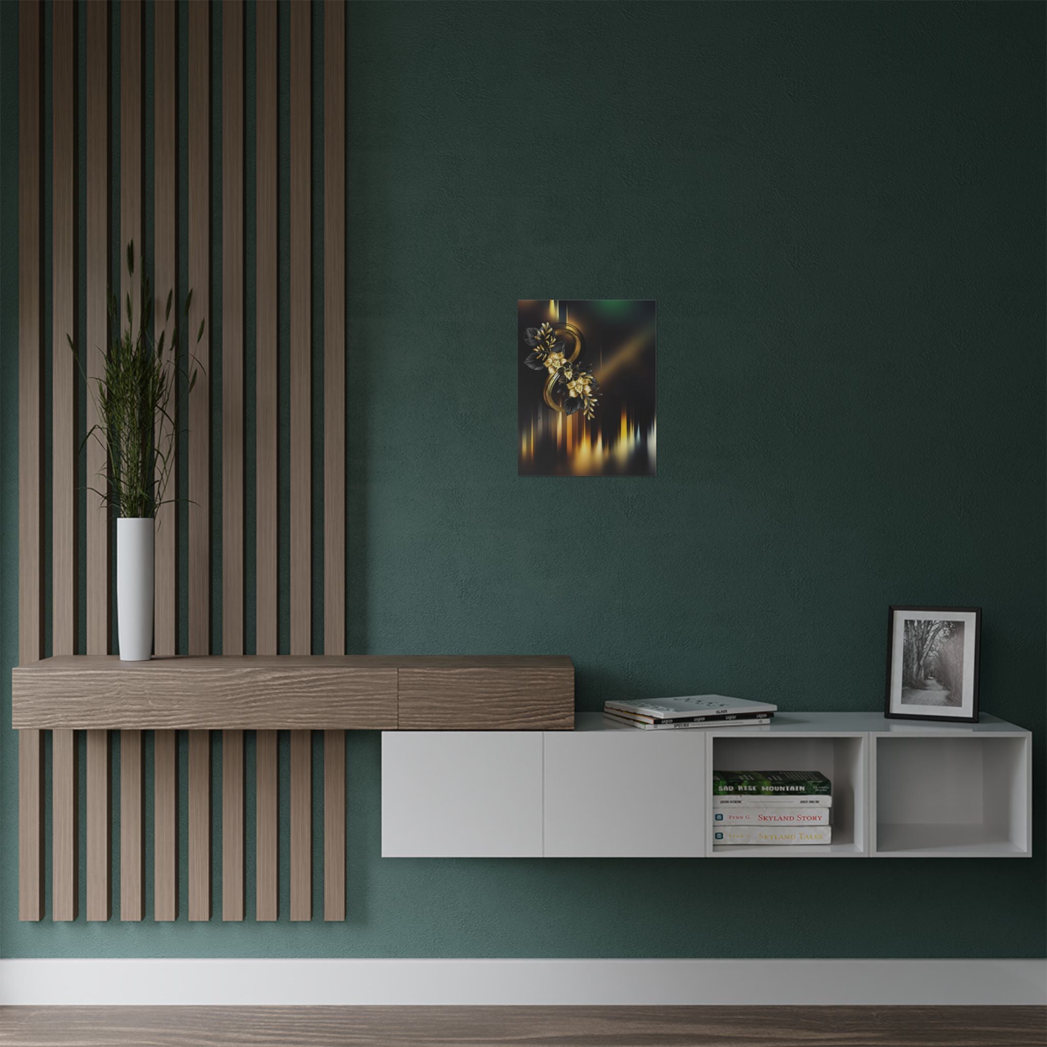 "The Illusions of Art"  Satin Poster – Elegant Gold Floral Number 8 Print (300gsm)