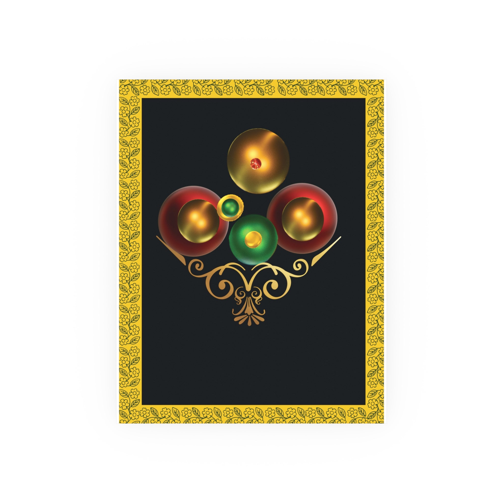 Basket Of Colorful Orbs.  Festive Ornament Art Poster — Gold Frame Holiday Wall Print