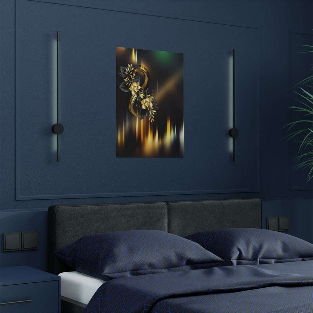 "The Illusions of Art"  Satin Poster – Elegant Gold Floral Number 8 Print (300gsm)
