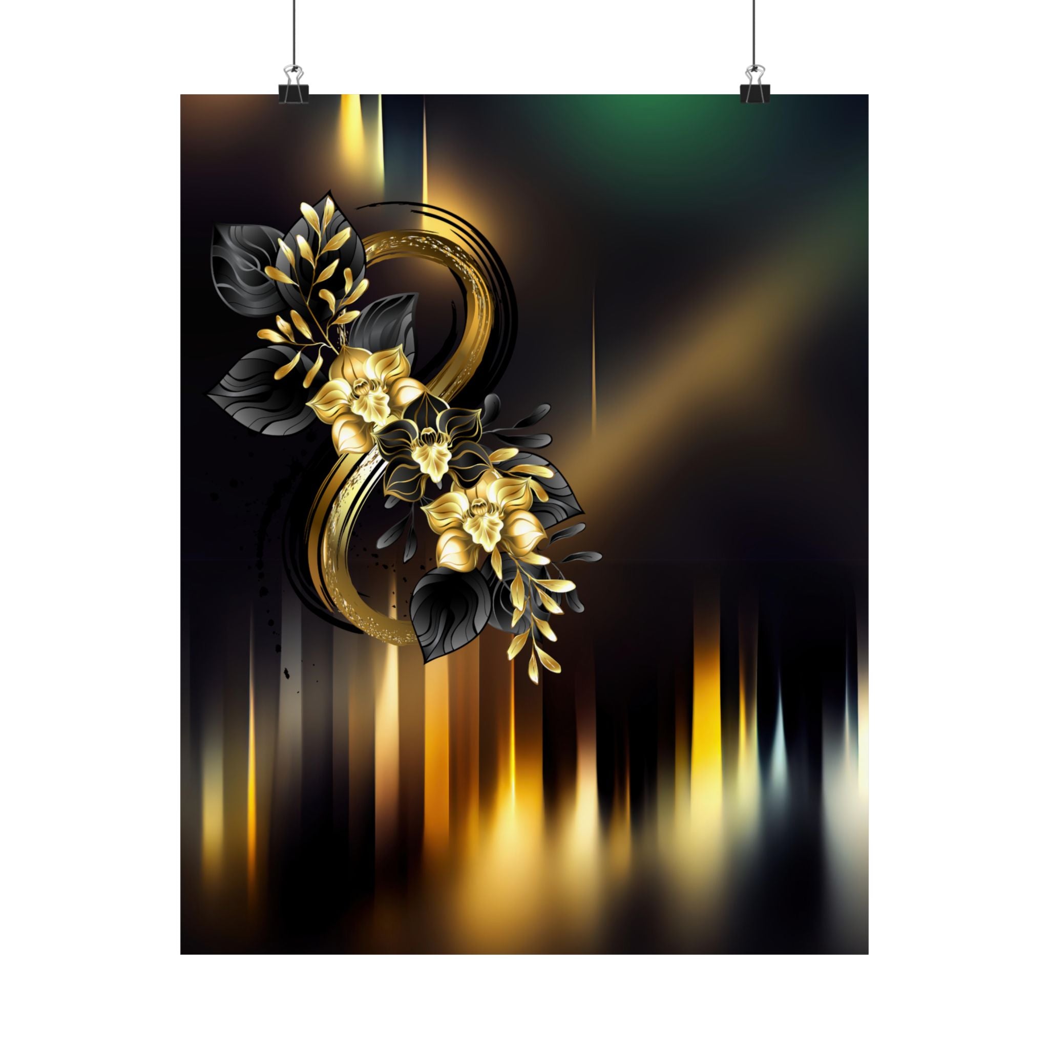 "The Illusions of Art"  Satin Poster – Elegant Gold Floral Number 8 Print (300gsm)