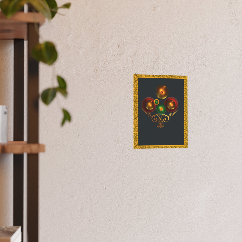 Basket Of Colorful Orbs.  Festive Ornament Art Poster — Gold Frame Holiday Wall Print