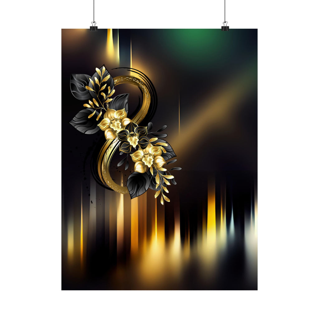 "The Illusions of Art"  Satin Poster – Elegant Gold Floral Number 8 Print (300gsm)