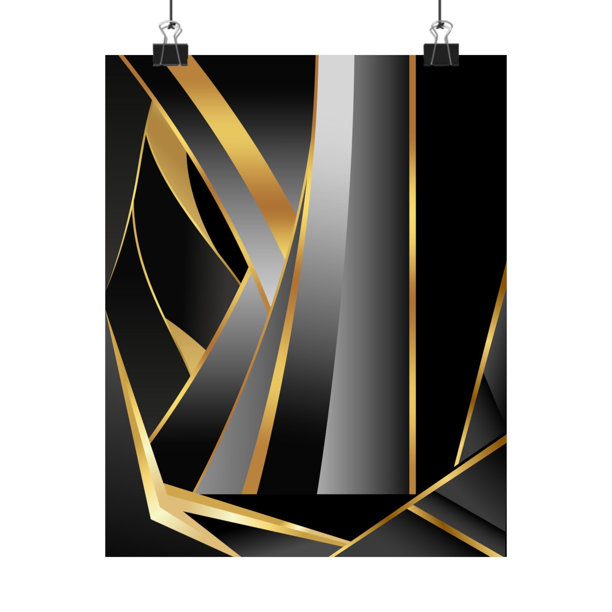 The Art of Dimensions   Matte Vertical Poster — Black & Gold Abstract Geometric Wall Art