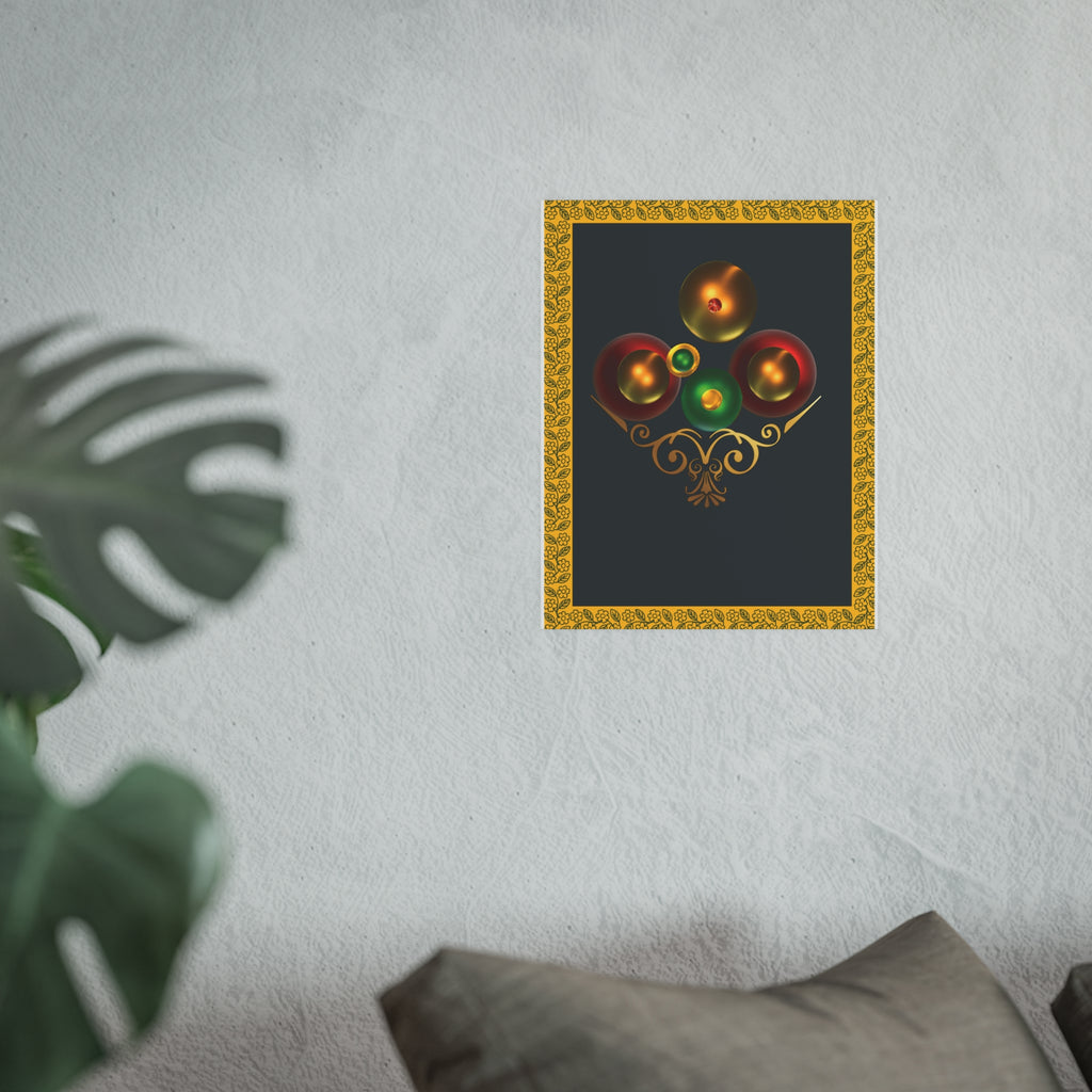 Basket Of Colorful Orbs.  Festive Ornament Art Poster — Gold Frame Holiday Wall Print
