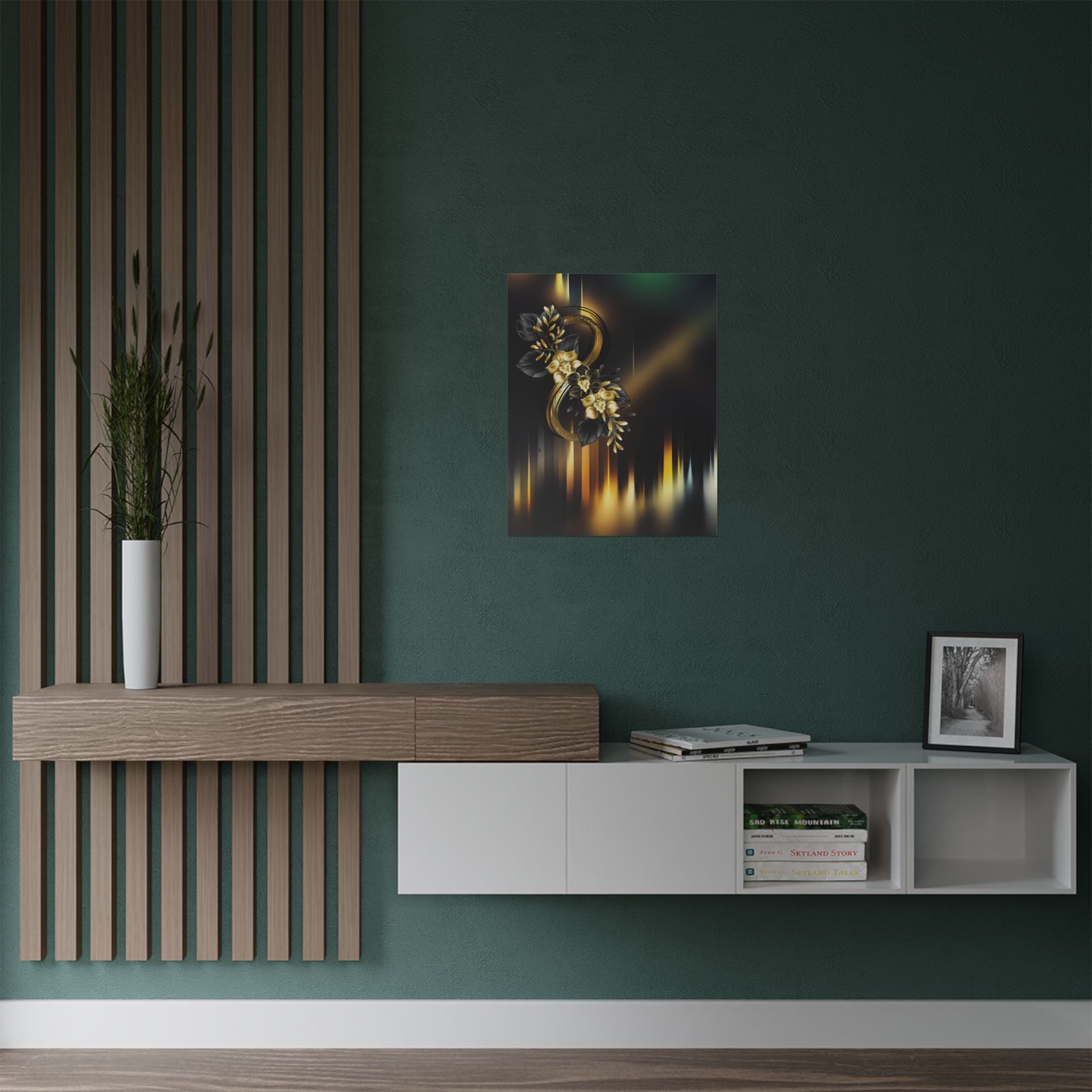 "The Illusions of Art"  Satin Poster – Elegant Gold Floral Number 8 Print (300gsm)