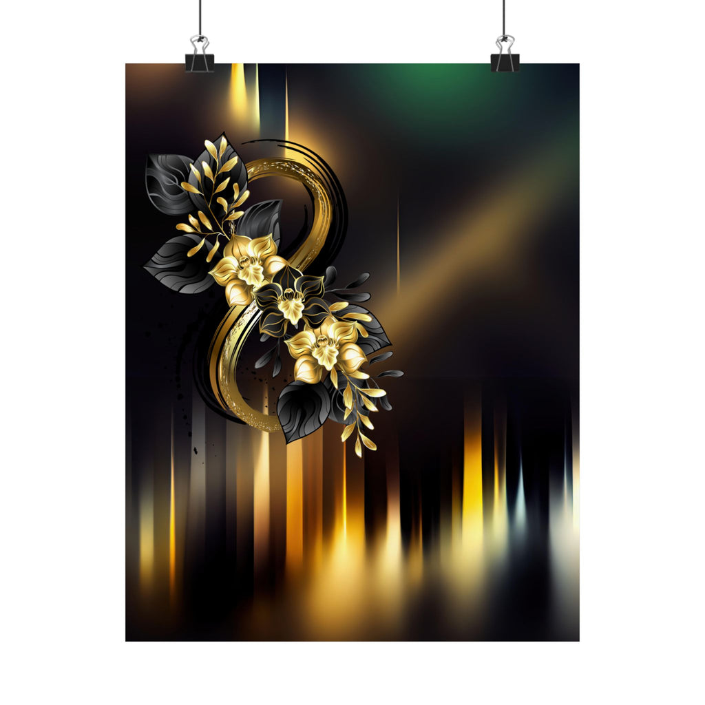 "The Illusions of Art"  Satin Poster – Elegant Gold Floral Number 8 Print (300gsm)