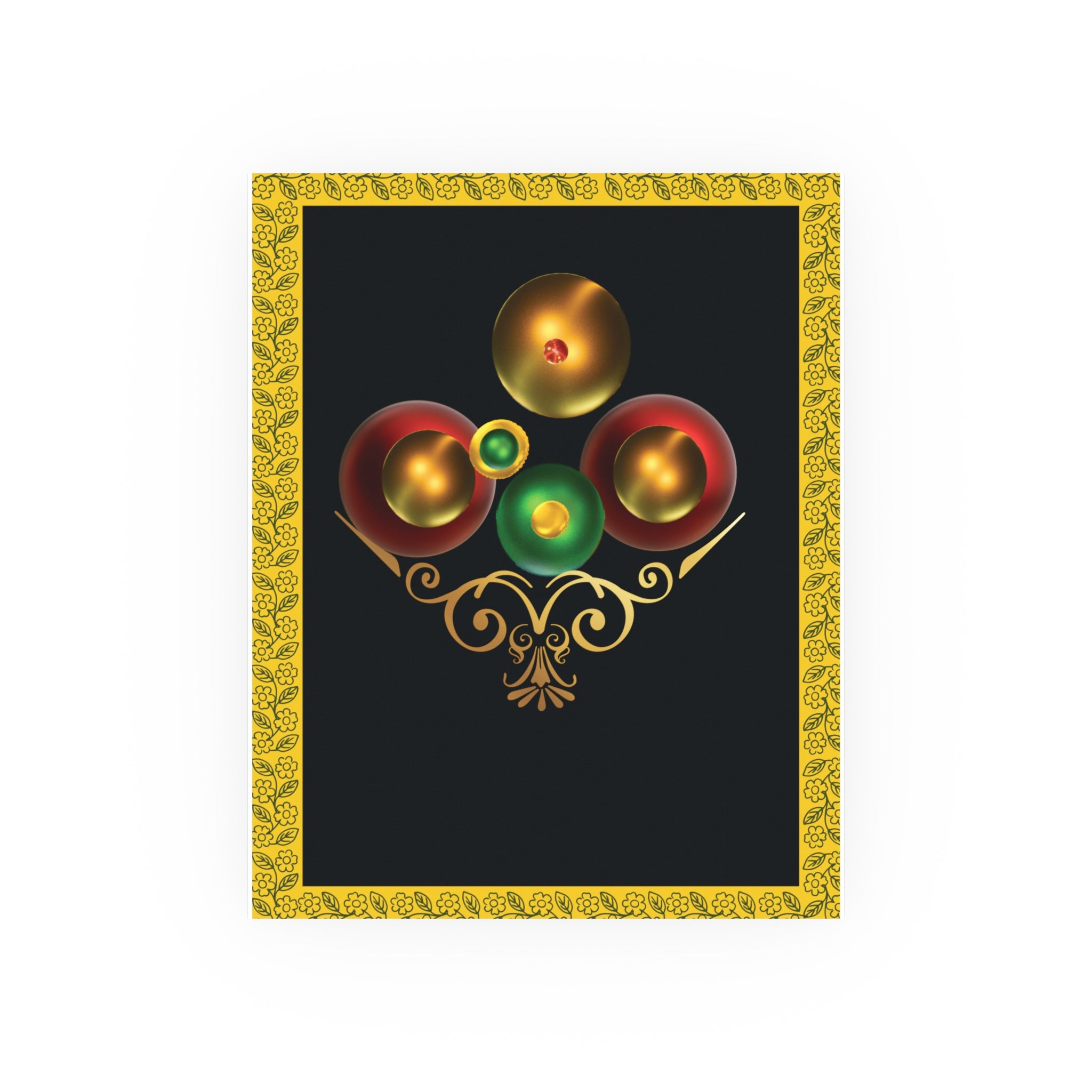Basket Of Colorful Orbs.  Festive Ornament Art Poster — Gold Frame Holiday Wall Print
