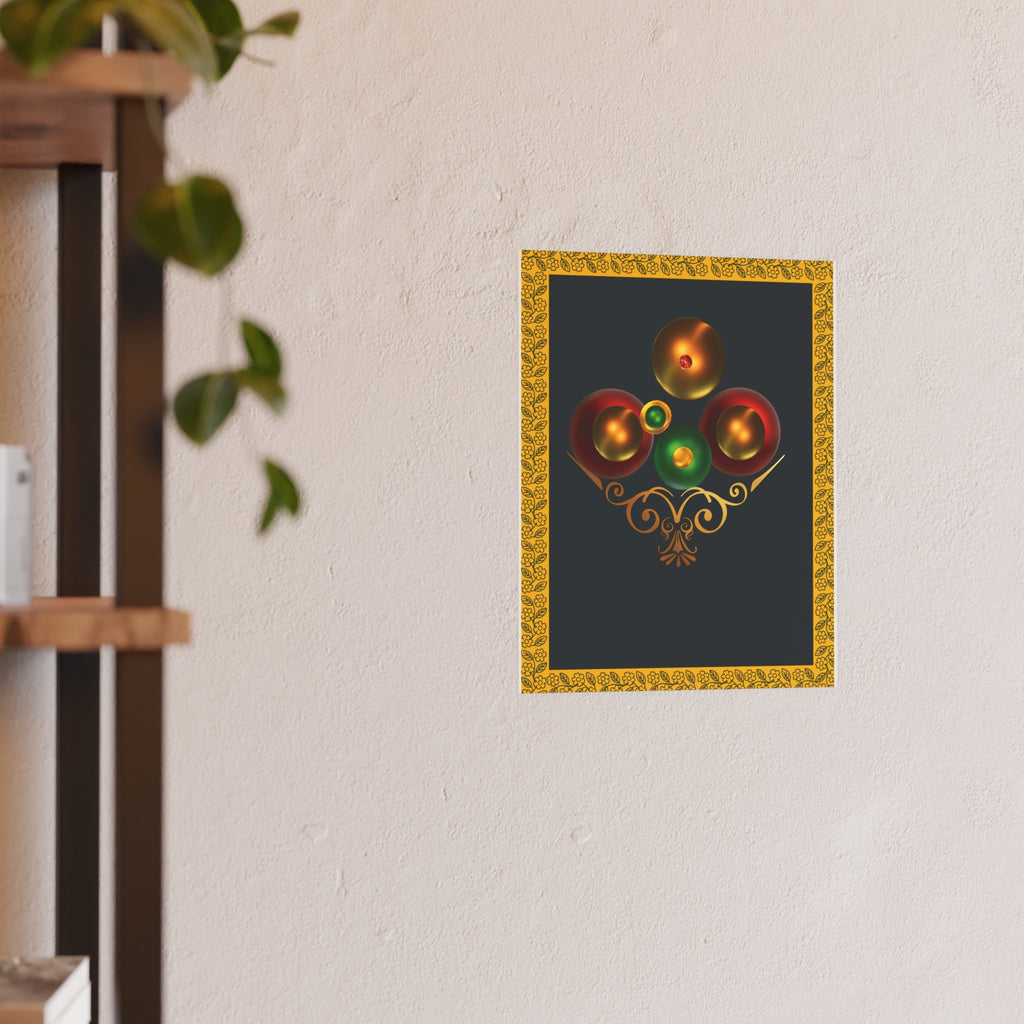 Basket Of Colorful Orbs.  Festive Ornament Art Poster — Gold Frame Holiday Wall Print