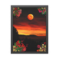 Sunset Mountain Landscape Poster | Framed Botanical Border