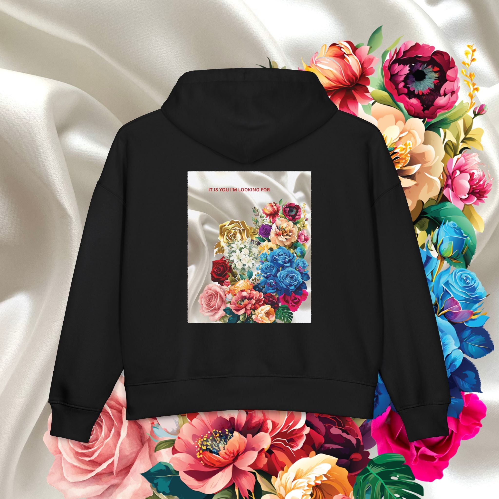 Floral Silk-Front & Back Hoodie — Vibrant Bouquet Graphic Women’s Hoodie