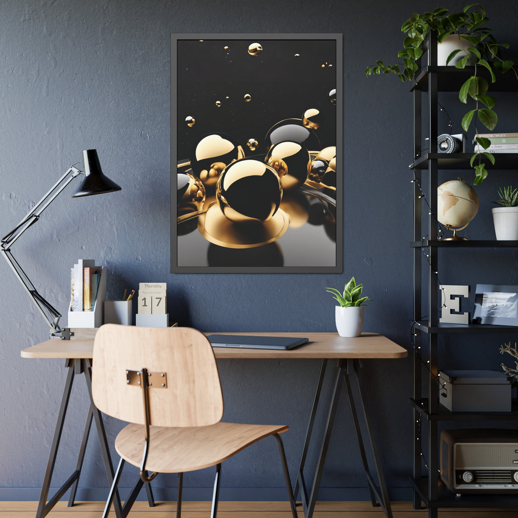 Gold Black Spheres Framed Poster | Abstract Metallic Wall Art