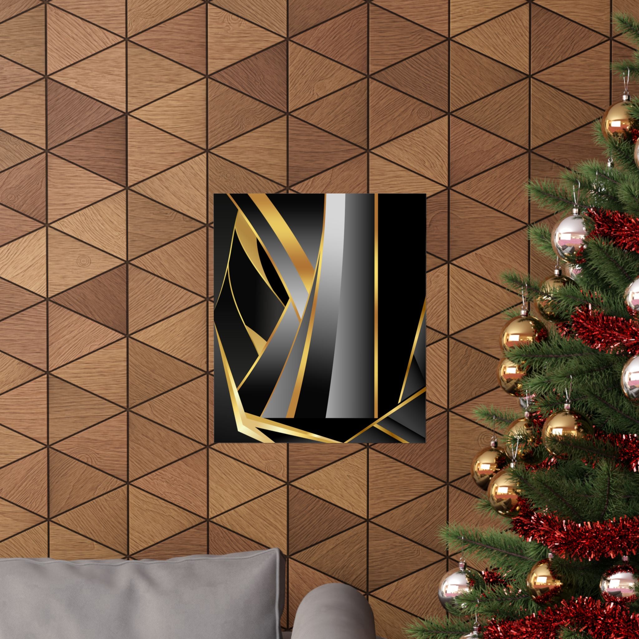 The Art of Dimensions   Matte Vertical Poster — Black & Gold Abstract Geometric Wall Art