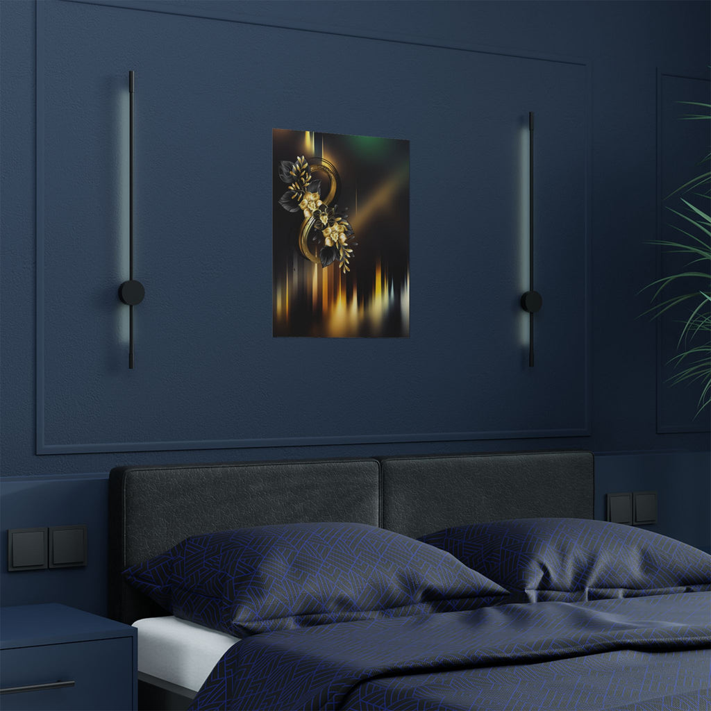 "The Illusions of Art"  Satin Poster – Elegant Gold Floral Number 8 Print (300gsm)