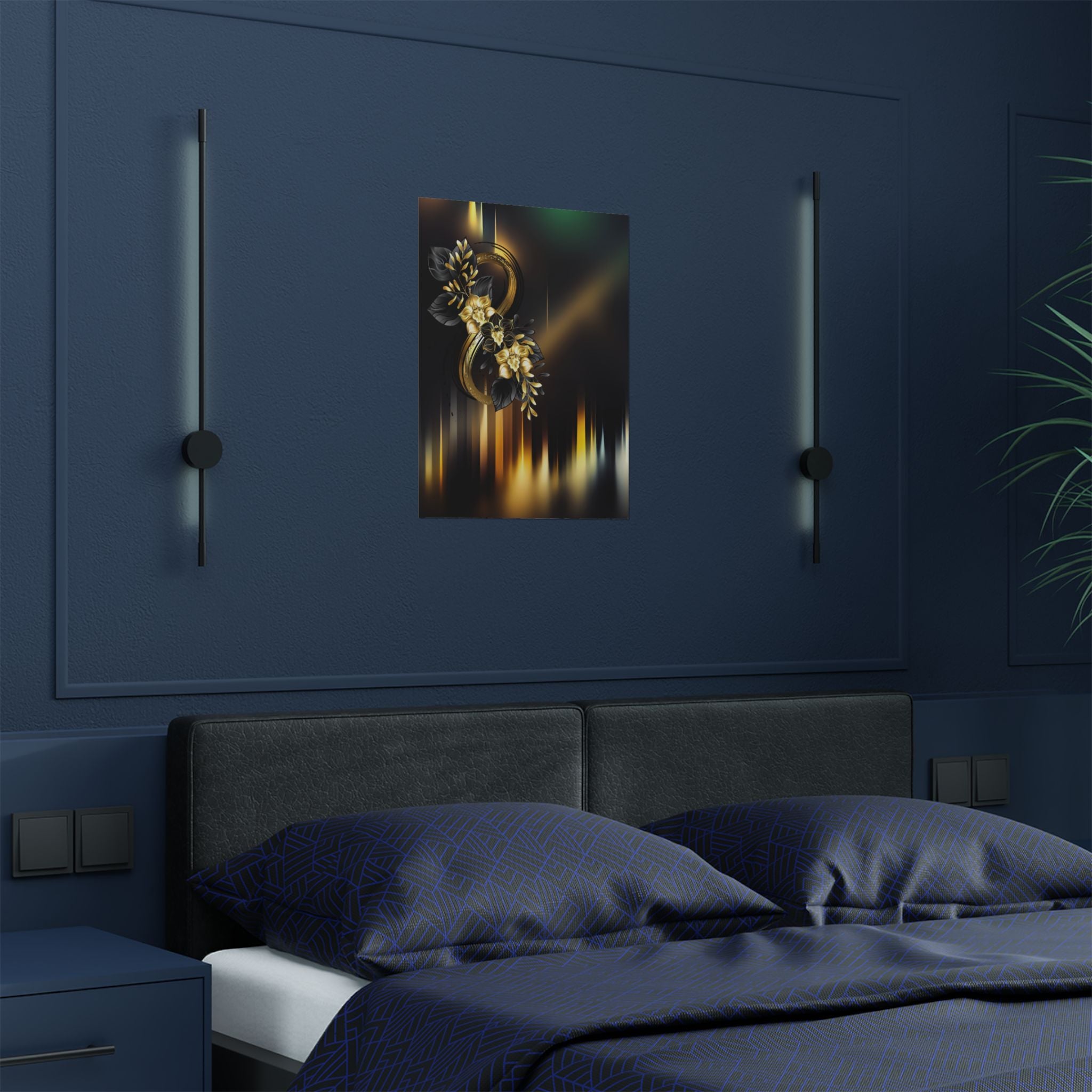 "The Illusions of Art"  Satin Poster – Elegant Gold Floral Number 8 Print (300gsm)