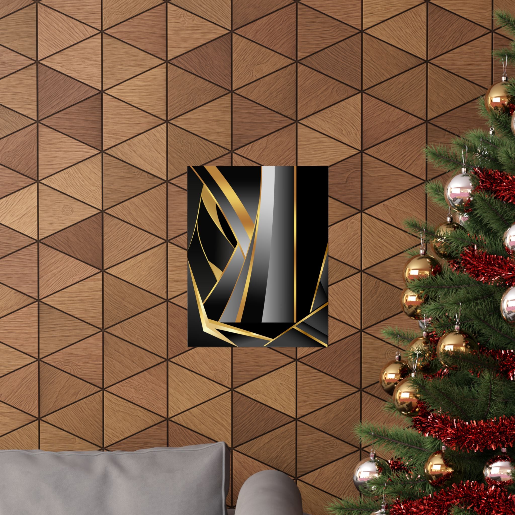 The Art of Dimensions   Matte Vertical Poster — Black & Gold Abstract Geometric Wall Art